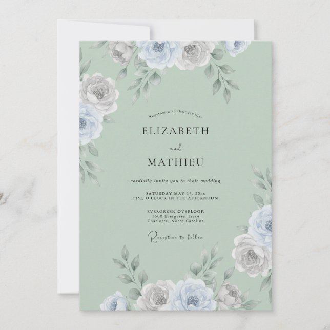 Convites Casamento de Ranúnculo de Eucalipto em Celadão Pra (Frente)