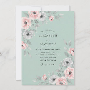 Convites Casamento de Ranúnculo de Eucalipto Pastel Menta