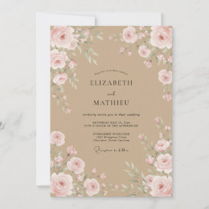 Convites Casamento de Ranúnculo de Eucalipto Rosa Macio Beg