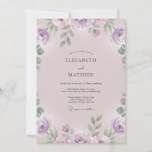 Convites Casamento de Ranúnculo de Eucalipto Roxo Malva