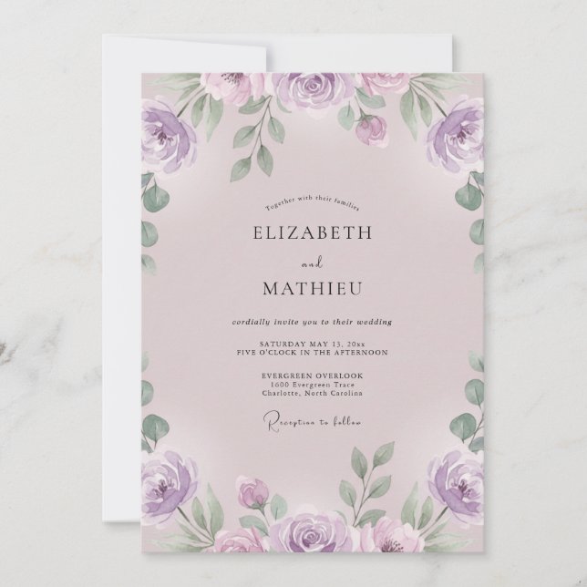 Convites Casamento de Ranúnculo de Eucalipto Roxo Malva (Frente)