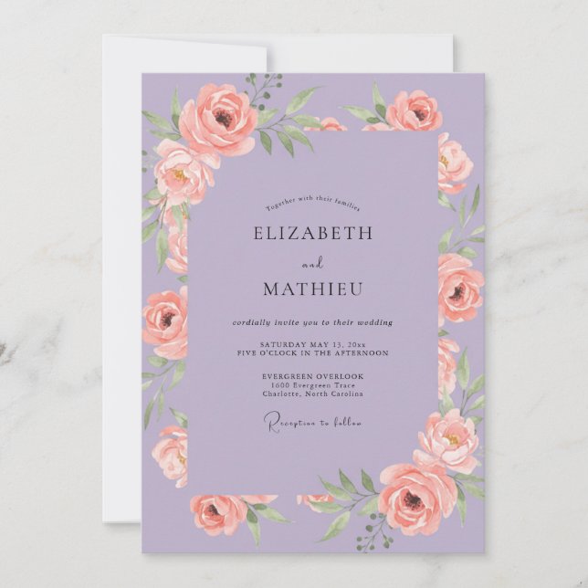 Convites Casamento de Ranúnculo de Eucalipto Salmão Rosa Ma (Frente)