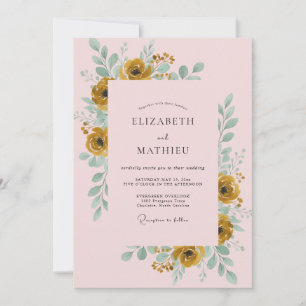 Convites Casamento de Ranúnculo Dourado com Eucalipto Rosa
