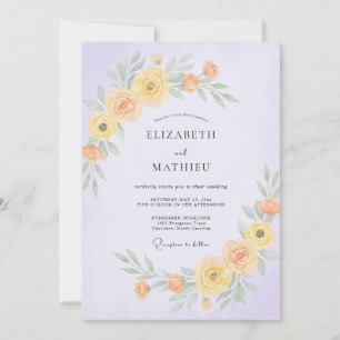 Convites Casamento de Ranúnculo Eucalipto Amarelo Lavanda