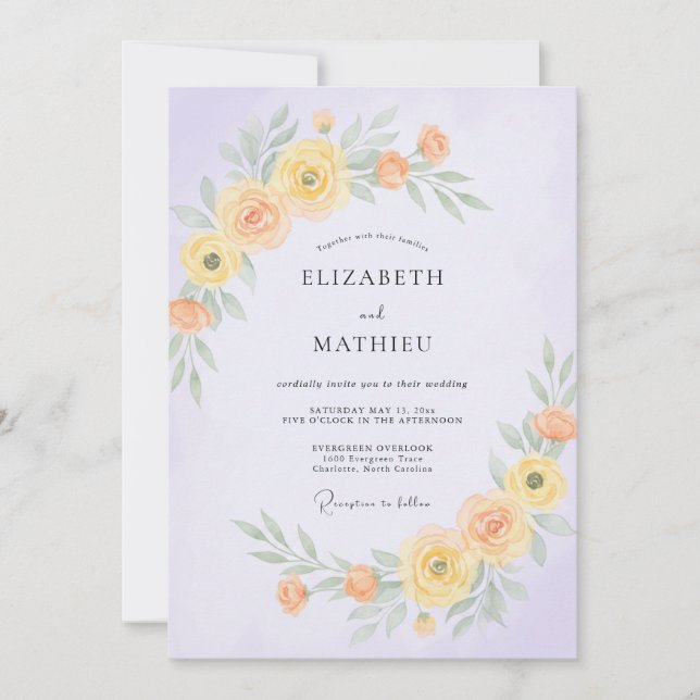 Convites Casamento de Ranúnculo Eucalipto Amarelo Lavanda (Frente)