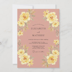 Convites Casamento de Ranúnculo Eucalipto Amarelo Rosa Poei