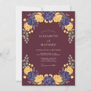 Convites Casamento de Ranúnculo Eucalipto Amarelo Vinho