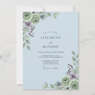 Convites Casamento de Ranúnculo Eucalipto Azul Empoeirado