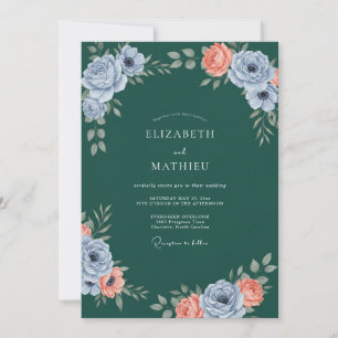 Convites Casamento de Ranúnculo Eucalipto Azul Profundo
