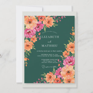 Convites Casamento de Ranúnculo Eucalipto Azul Teal Escuro