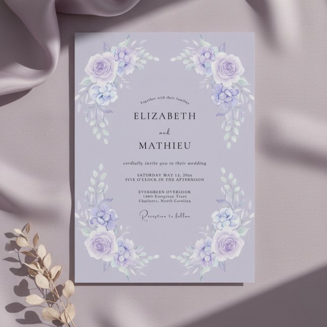 Convites Casamento de Ranúnculo Eucalipto Azul-Violeta (Criador carregado)