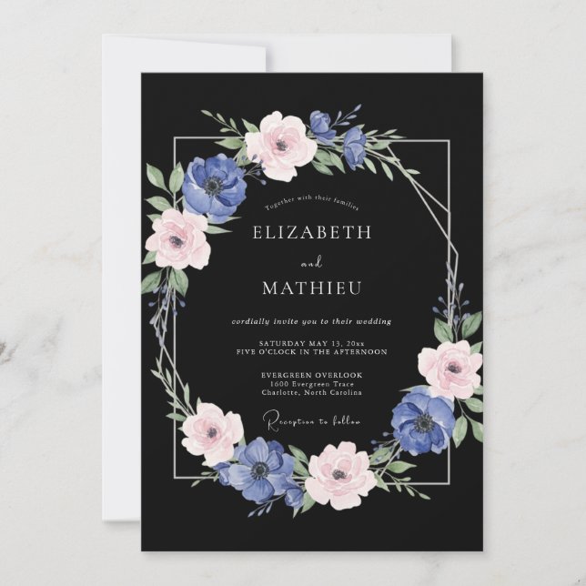 Convites Casamento de Ranúnculo Eucalipto Azul- Violeta Pre (Frente)
