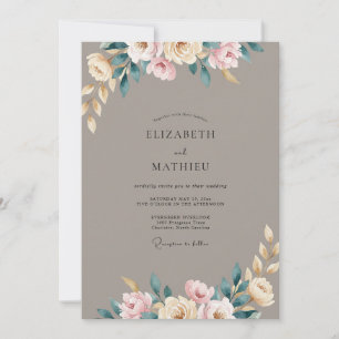 Convites Casamento de Ranúnculo Eucalipto Bege Rosa Toupeir