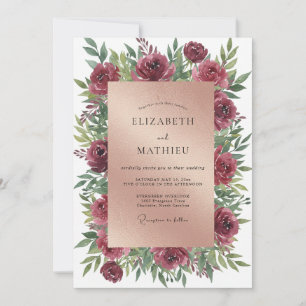Convites Casamento de Ranúnculo Eucalipto Bordeaux