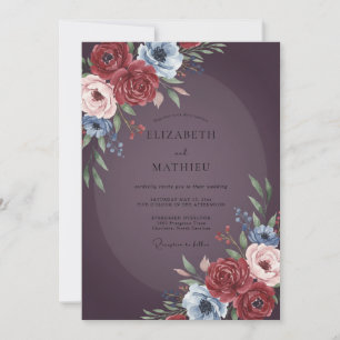 Convites Casamento de Ranúnculo Eucalipto Burgundy Ameixa