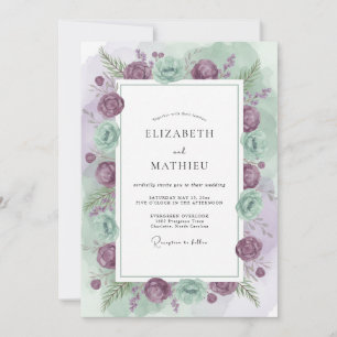 Convites Casamento de Ranúnculo Eucalipto Celadon Malva
