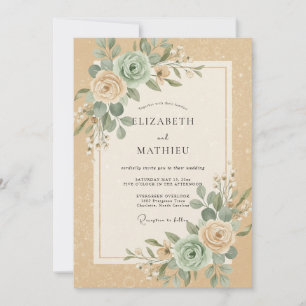 Convites Casamento de Ranúnculo Eucalipto Champanhe Azul-Ci