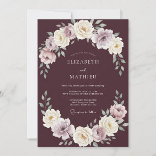Convites Casamento de Ranúnculo Eucalipto Creme Ameixa