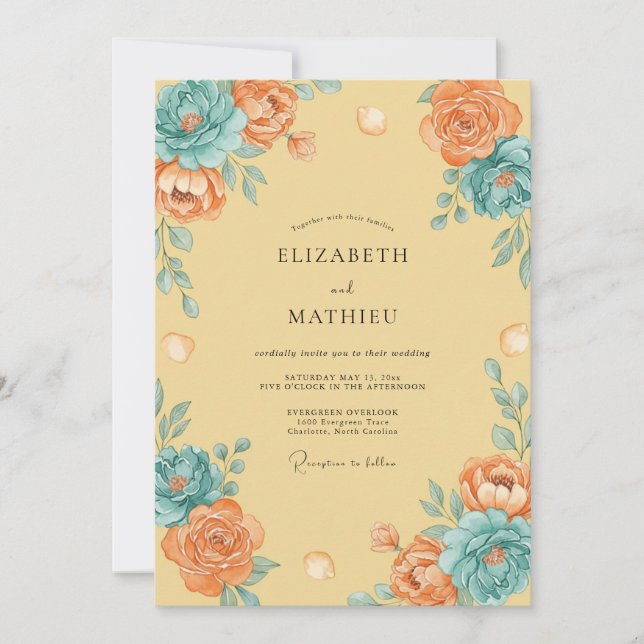 Convites Casamento de Ranúnculo Eucalipto Creme de Manteiga (Frente)