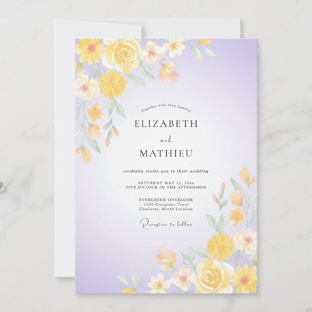 Convites Casamento de Ranúnculo Eucalipto Dourado Lavanda (Frente)