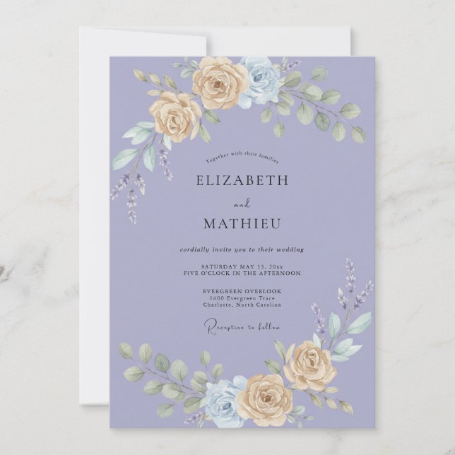 Convites Casamento de Ranúnculo Eucalipto e Champanhe Periw (Frente)
