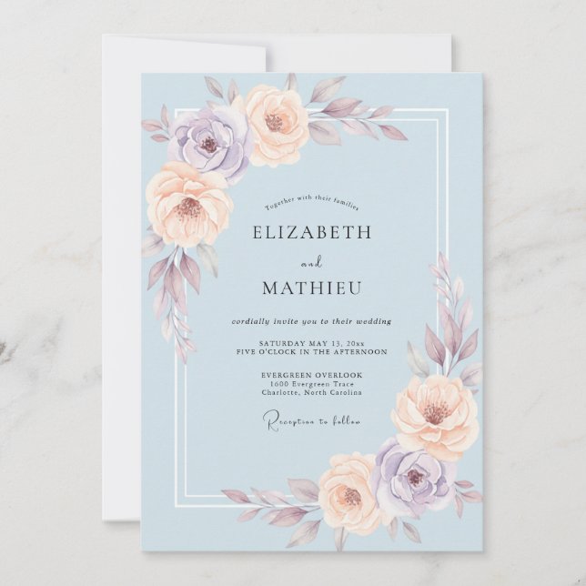 Convites Casamento de Ranúnculo Eucalipto em Mauve Silencia (Frente)
