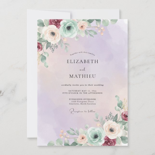 Convites Casamento de Ranúnculo Eucalipto Espuma do Mar Âmb (Frente)