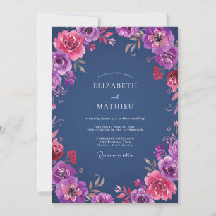 Convites Casamento de Ranúnculo Eucalipto Magenta Ameixa