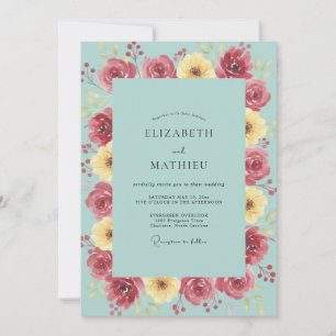 Convites Casamento de Ranúnculo Eucalipto Magenta Espuma do