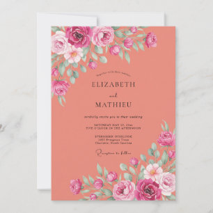 Convites Casamento de Ranúnculo Eucalipto Magenta Terracota