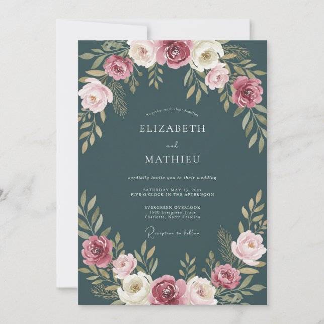 Convites Casamento de Ranúnculo Eucalipto Malva Ardósia (Frente)