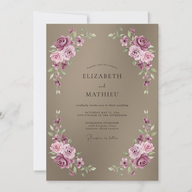 Convites Casamento de Ranúnculo Eucalipto Malva Suave Bege (Frente)