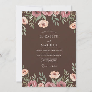 Convites Casamento de Ranúnculo Eucalipto Mauve Cacau