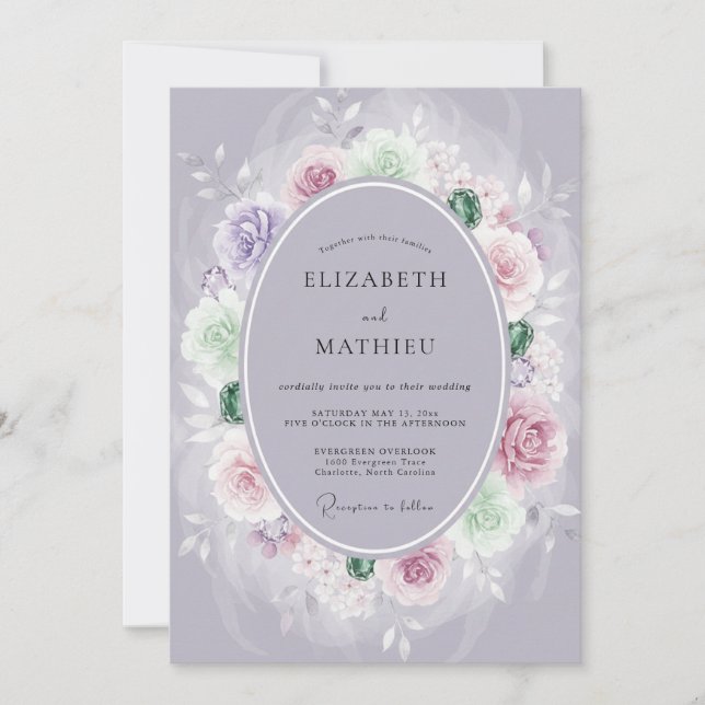 Convites Casamento de Ranúnculo Eucalipto Periwinkle Ardósi (Frente)
