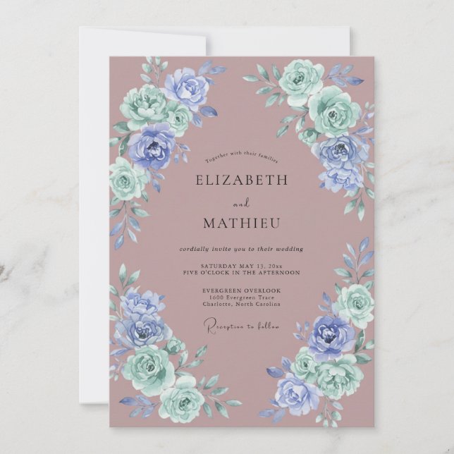 Convites Casamento de Ranúnculo Eucalipto Periwinkle Roxo (Frente)