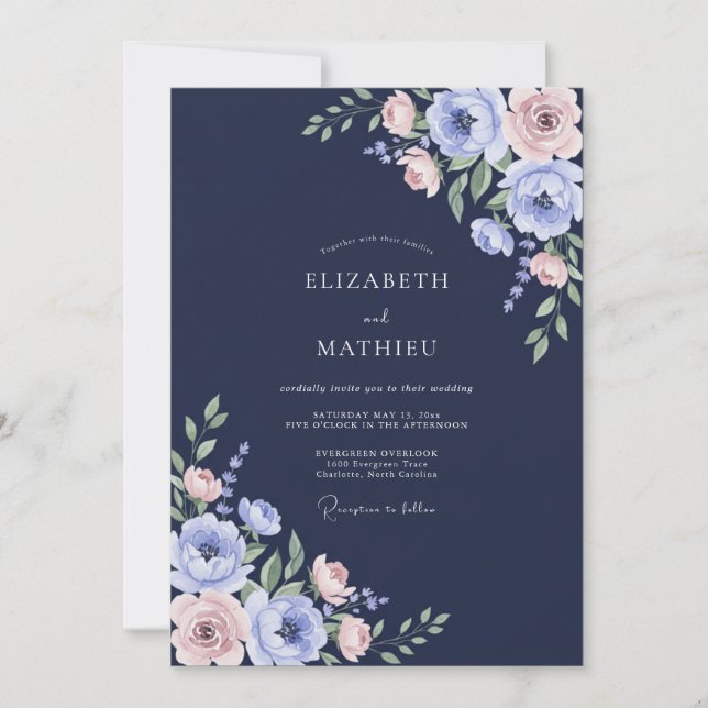 Convites Casamento de Ranúnculo Eucalipto Rosa Meia-Noite (Frente)