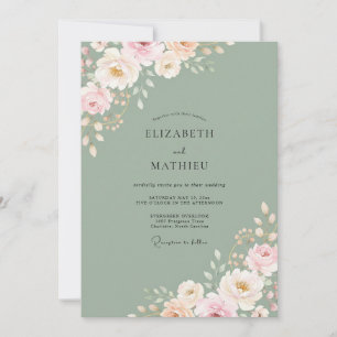 Convites Casamento de Ranúnculo Eucalipto Rosa Sage Silenci