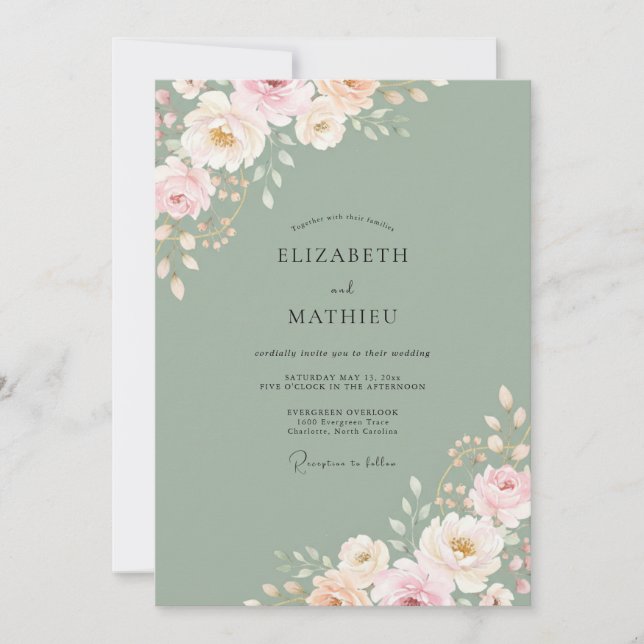 Convites Casamento de Ranúnculo Eucalipto Rosa Sage Silenci (Frente)