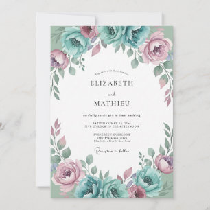 Convites Casamento de Ranúnculo Eucalipto Roxo Azul