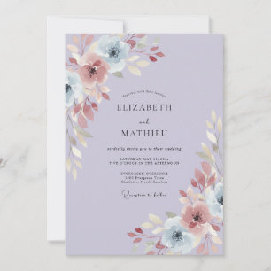 Convites Casamento de Ranúnculo Eucalipto Roxo Azulado