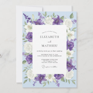 Convites Casamento de Ranúnculo Eucalipto Roxo Azulado
