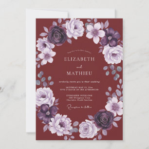 Convites Casamento de Ranúnculo Eucalipto Roxo Borgonha