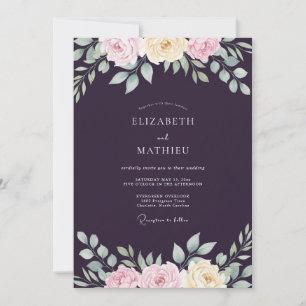 Convites Casamento de Ranúnculo Eucalipto Roxo Fundo