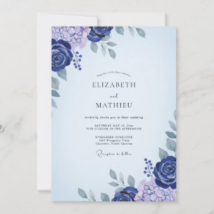 Convites Casamento de Ranúnculo Eucalipto Roxo Índigo