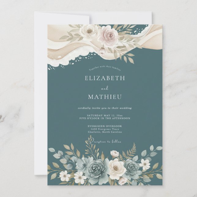 Convites Casamento de Ranúnculo Eucalipto Slate (Frente)