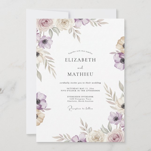 Convites Casamento de Ranúnculo Eucalipto Taupe Rosa (Frente)
