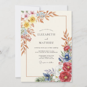 Convites Casamento de Ranúnculo Eucalipto Terracota Navy