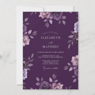 Convites Casamento de Ranúnculo Eucalipto Violeta Profundo