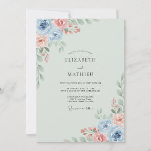Convites Casamento de Ranúnculo Salmão Periwinkle Eucalipto