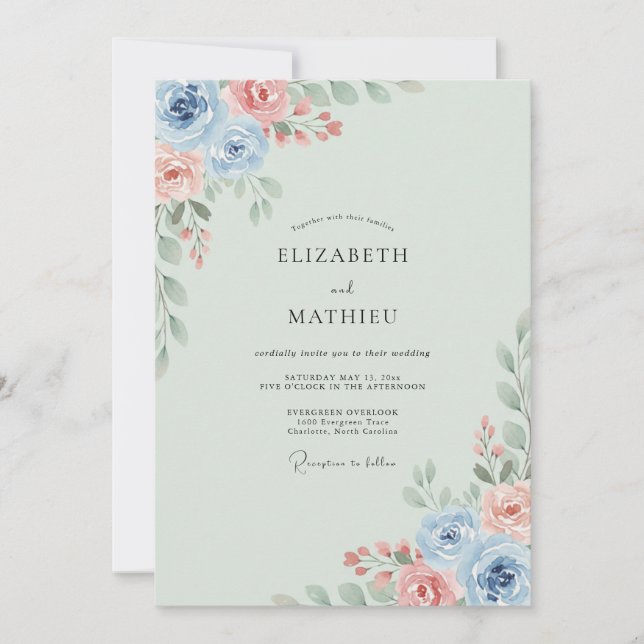 Convites Casamento de Ranúnculo Salmão Periwinkle Eucalipto (Frente)